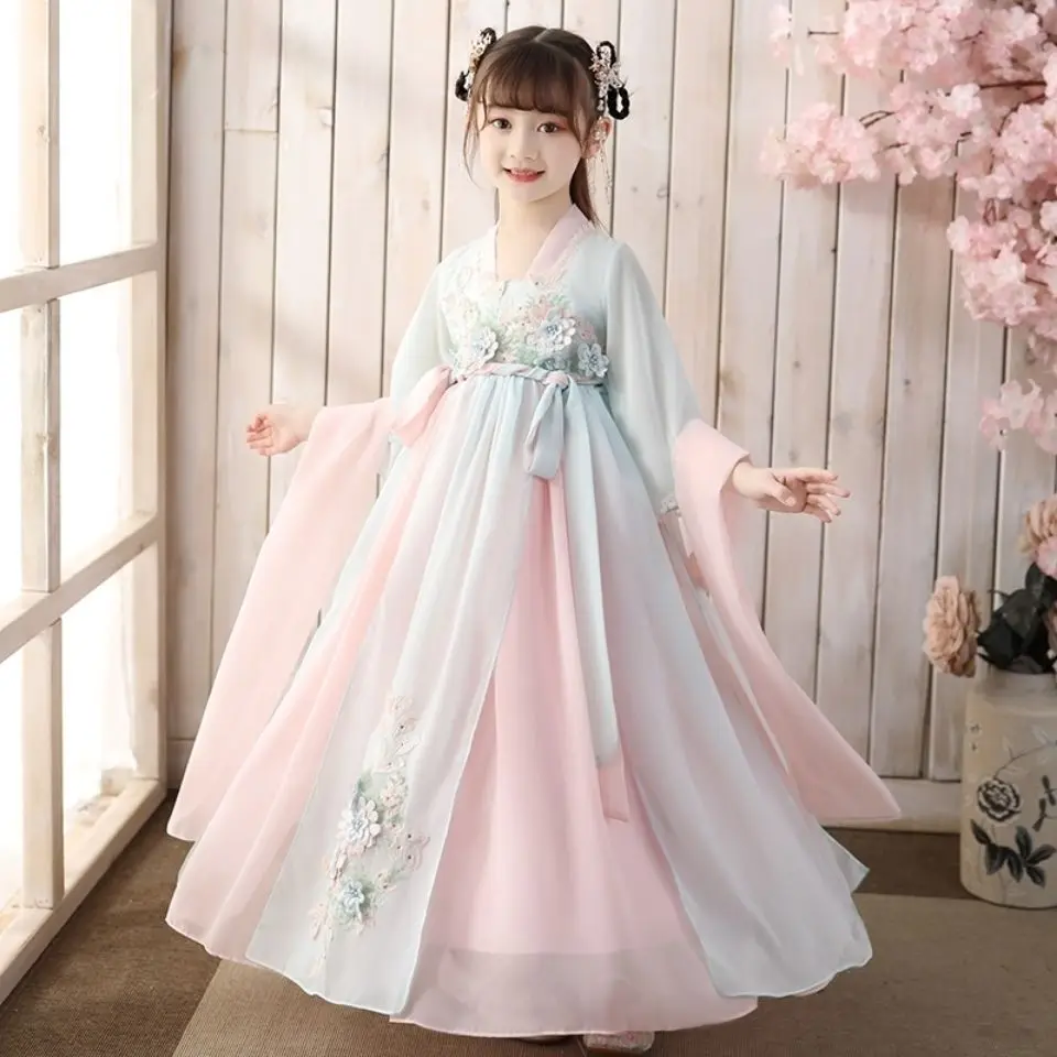 

2022 Ancient Hanfu for Girls Oriental Chinese Costume Kids Traditional Dress Children Fairies Tang Dynasty Performance Wear