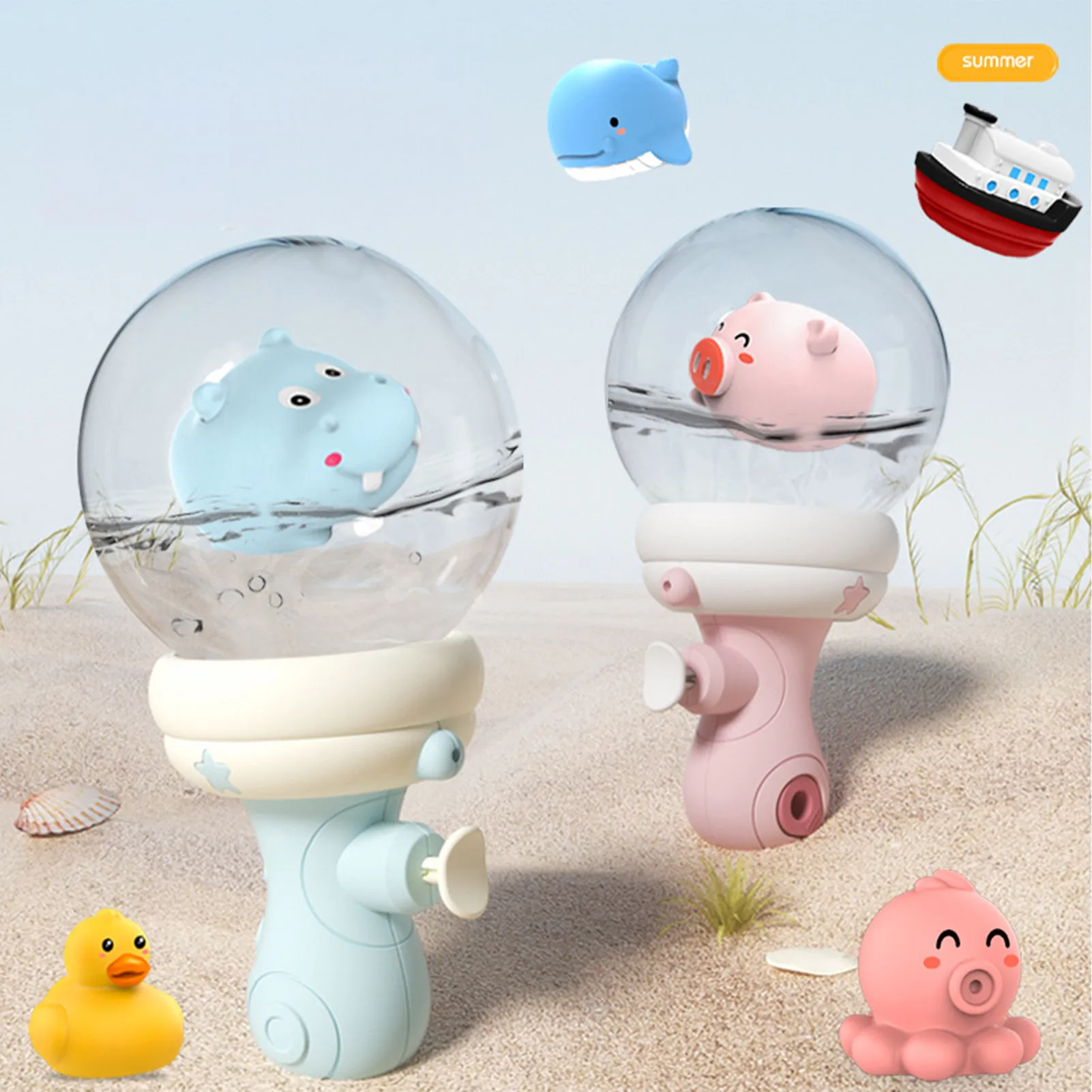 

Water Guns Toy with Light Drifting Bottle Water Guns for Children Outdoor Beach Pool Toys Game Hippo Pig Bath Toys for Kids