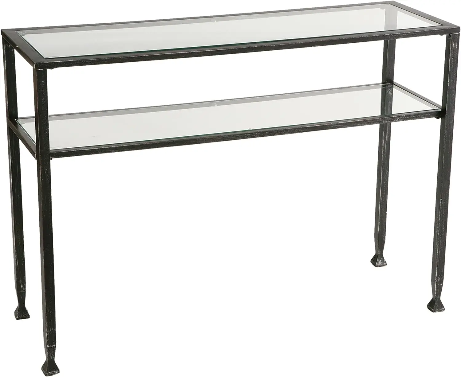 

Metal & Glass 2-Tier Console Table, Black Silver Distressing