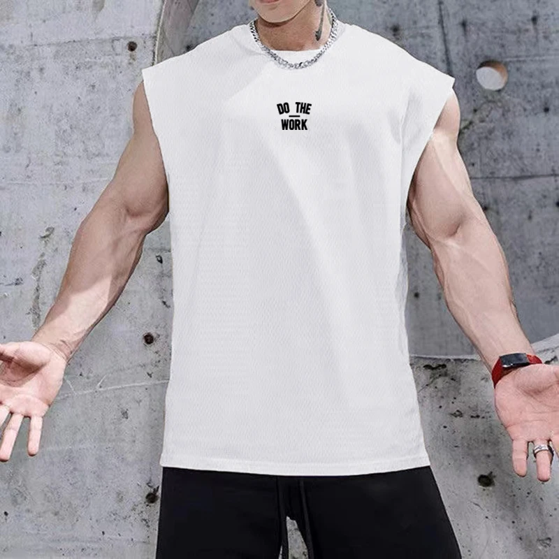

Summer Muscular Man Sleeveless T-Shirt Gym Fitness Workout Tank Tops Bodybuilding Breathable Loose Basketball Sports Men’s Top