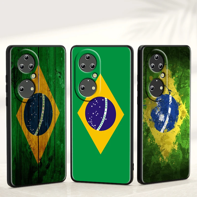 

Brazilian Flag For Huawei P50 P40 P30 P20 Pro Plus 5G 2019 E P10 P9 Lite mini 2017 Soft Black Phone Coque Fundas