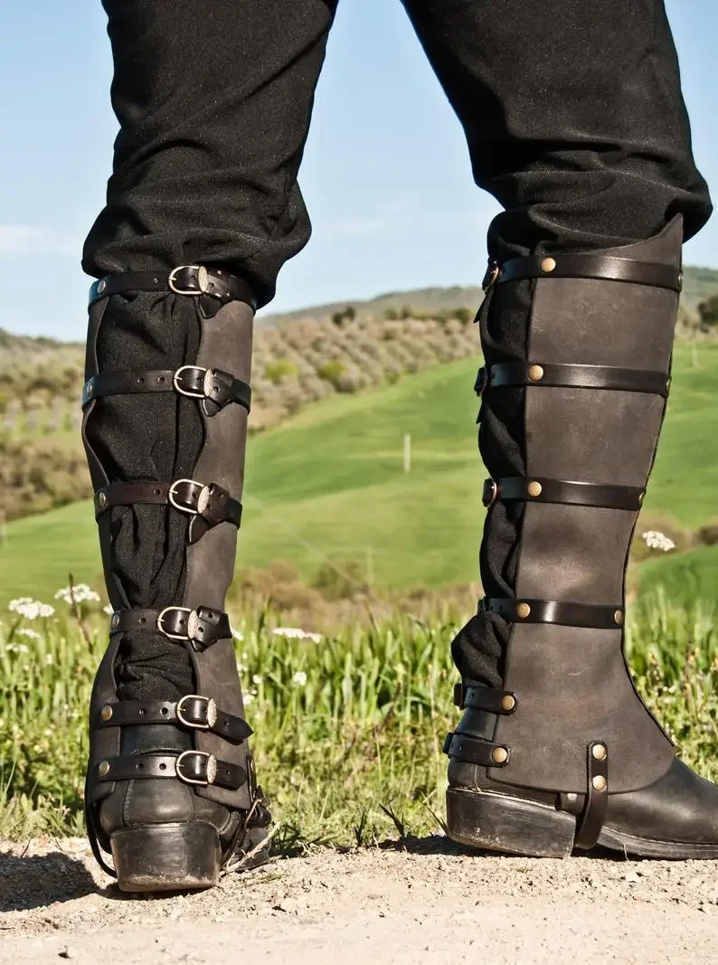 Винтажные гетры в стиле стимпанк кожаные со шнуровкой и пряжкой средневековые