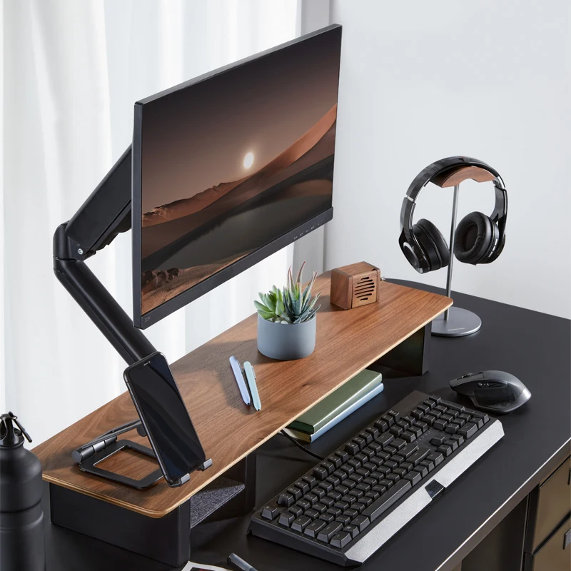 

Monitor Elevated Rack Solid Wood Desktop Computer Stand Office Desk Surface Panel Storage Walnut