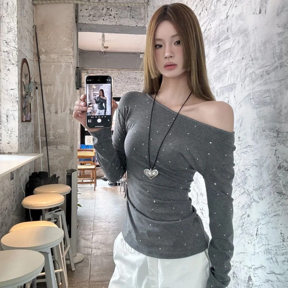 Seeslim Hotsweet футболка в горошек на одно плечо с длинным рукавом корейская модная