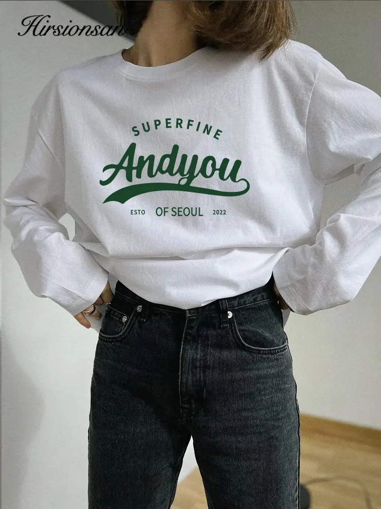 

Hirsionsan Basic O-neck 100% Cotton T Shirt Women Loose Oversized Pullover Letter Print Cusual Tees Female Tops Girl Clothing