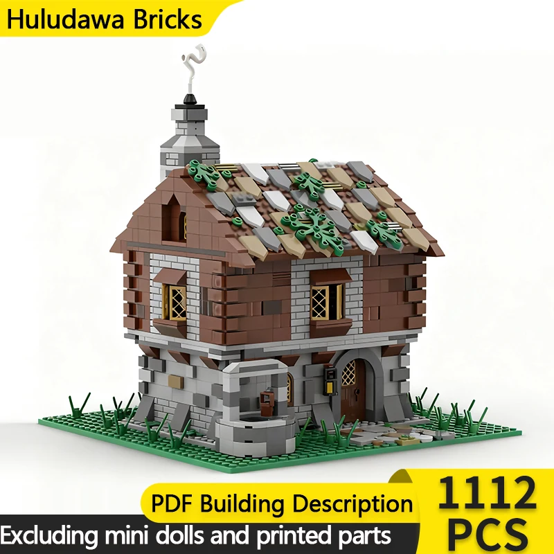 Фото Средневековый замок, модель MOC, строительные кирпичи, деревенский 2-этажный дом, модульная технология, детские праздничные подарки, сборка игрушек, костюм №1