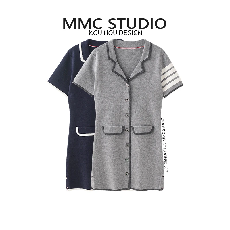 Classic four-bar TB suit collar single-breasted dress female straight temperament ice linen short skirt summer