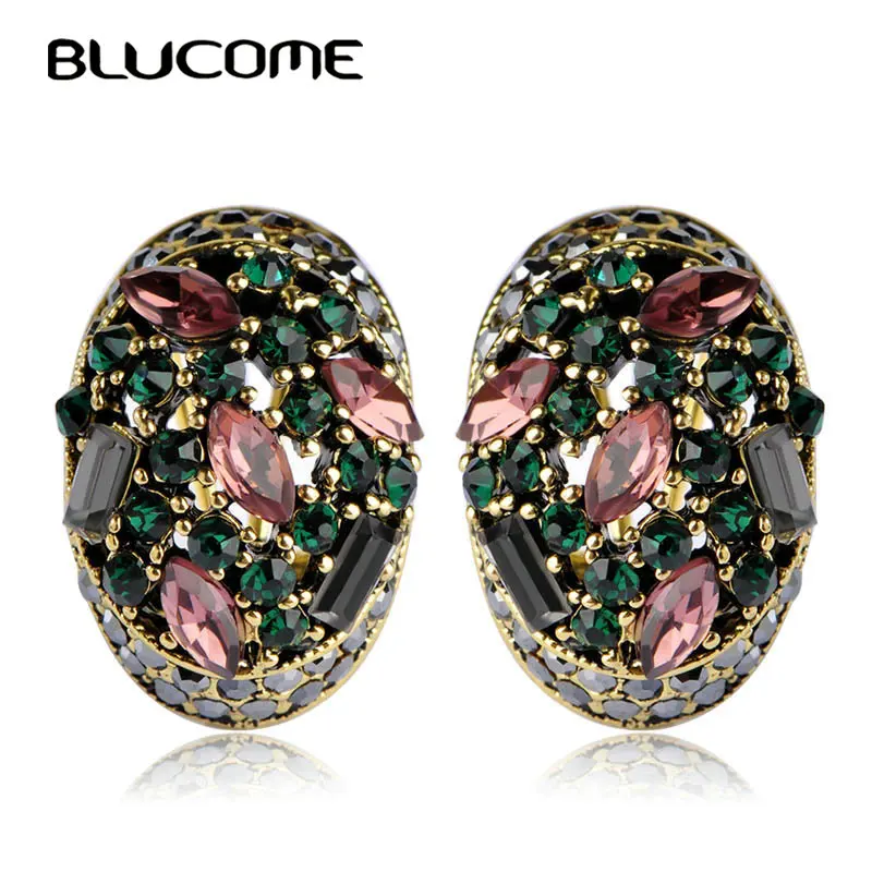 

Blucome Vintage Stud Earrings For Women Girls French Hooks Max Brincos Ouro Joias Full Crystal Turkish Jewelry Retro Pendientes