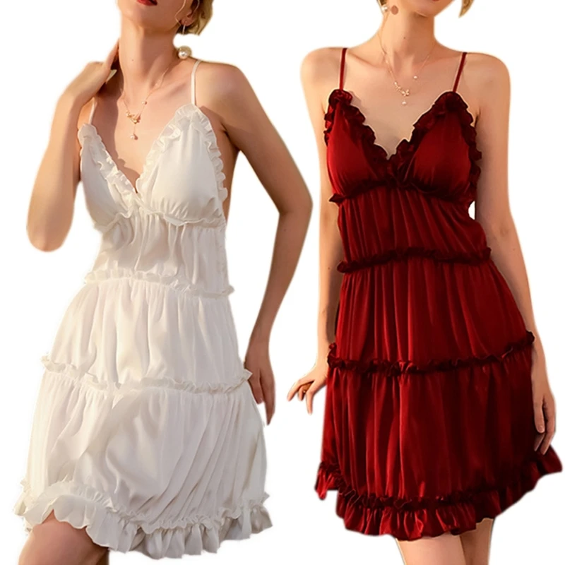 

Сексуальное нижнее белье-ночная рубашка кружевная атласная одежда для сна комбинация кружевная сорочка с V-образным вырезом платье для отдыха для женщин одежда для сна платье