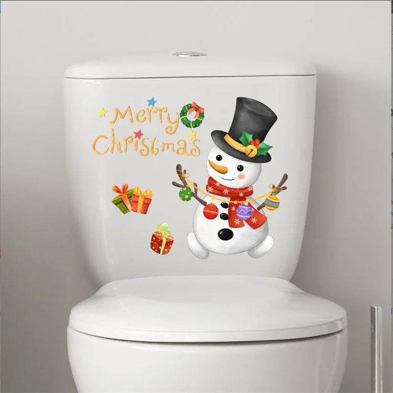 

Vinyl Christmas Snowman Toilet Wall Stickers For Bathroom Living Room Home Decor Decals Background Waterproof Mural 30*30CM