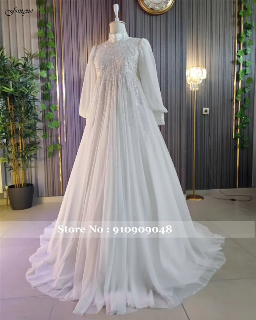 Funyue Vestido De Noiva плюс размер мусульманское свадебное платье в Дубае с высоким