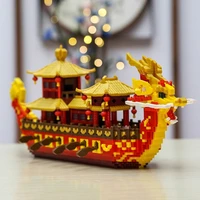 architecture royal dragon boat animal ship monster diy mini diamond blocks bricks building toy for children gift no box