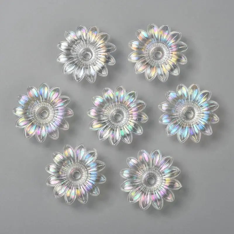 

500g Transparent Acrylic Beads AB Color Flower Clear AB 34x34x9mm, Hole: 4mm, about 260pcs/500g