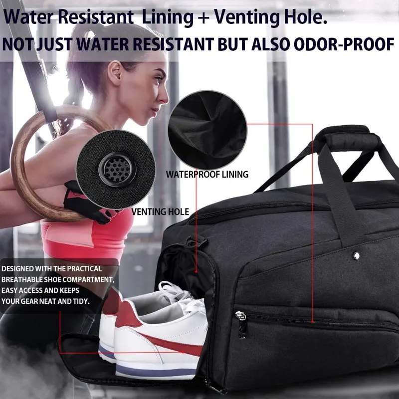 Gym Bag Sports Duffle Bag with Shoes Compartment Waterproof Large Travel Duffel Bags Weekender Overnight Bag for Men Women 45L B