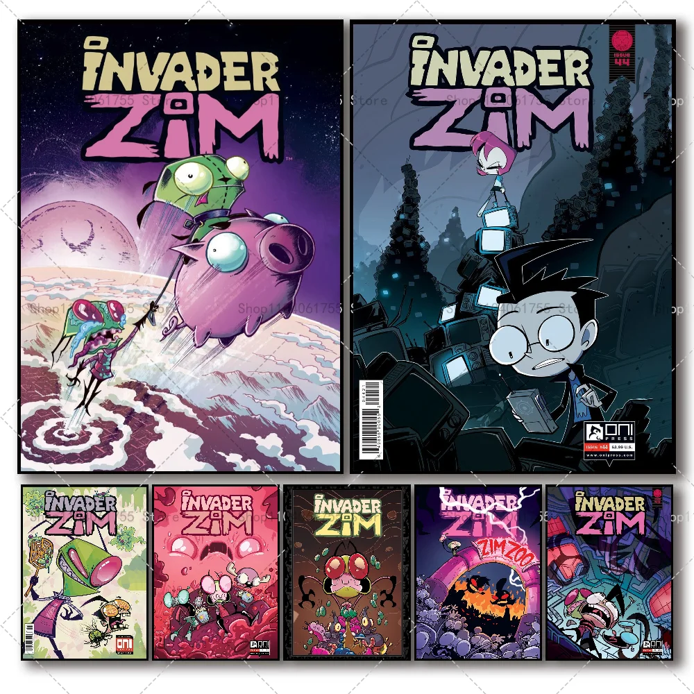 I-Invader Z-Zim Мультяшный Плакат Самоклеящаяся Водостойкая Бумажная Наклейка На Стену