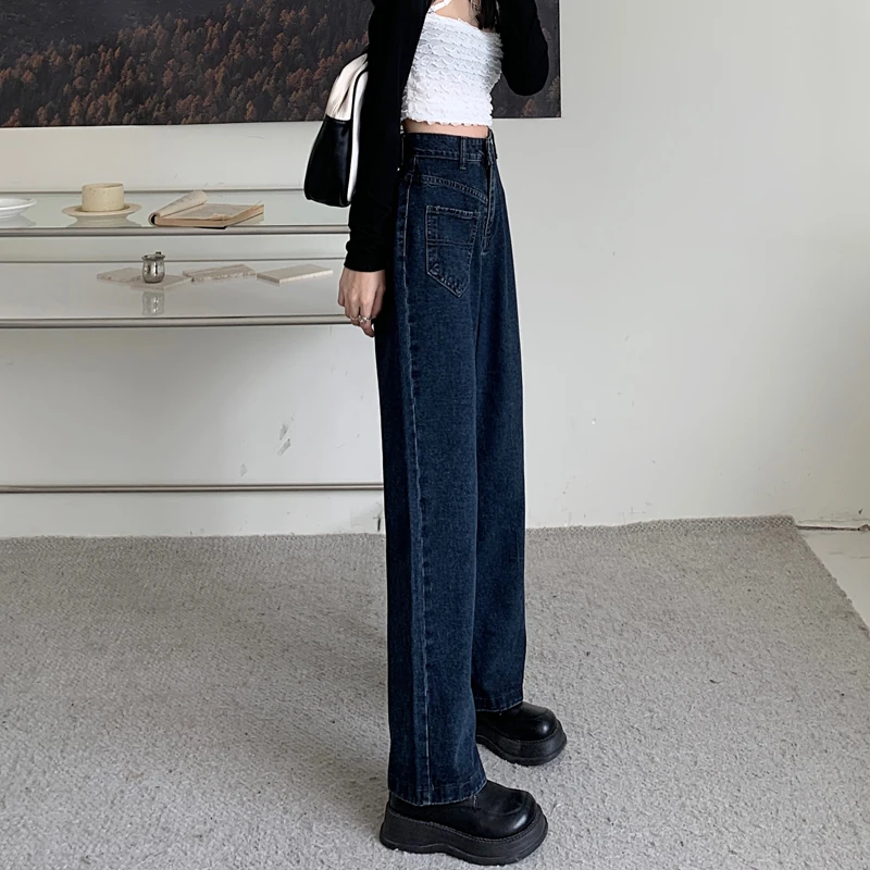 

N4224 Retro high-waisted straight wide-leg trousers all-match slim jeans