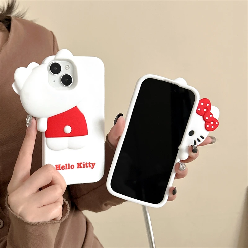 Чехол для телефона Kawaii с 3D мультфильмом Hello Kitty iPhone 16 promax 15 14 13 Plus 12 Pro Max мягкий