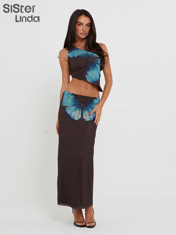 Женский комбинезон с юбкой Sisterlinda летний ажурный костюм до щиколотки лямкой на