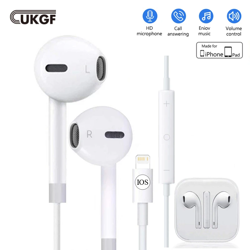 

Проводные Bluetooth-наушники для Apple lightning, наушники-вкладыши с микрофоном и регулятором громкости для iPhone 13, 12, 11Pro, 7P, 8 Plus, X, XR