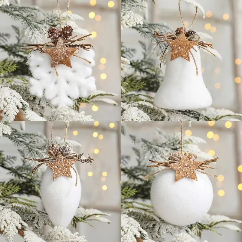 

Navidad 2022 Рождественское украшение Рождественский белый шар снежинка колокольчик Рождественская елка подвесная Подвеска для дома Рождественское украшение