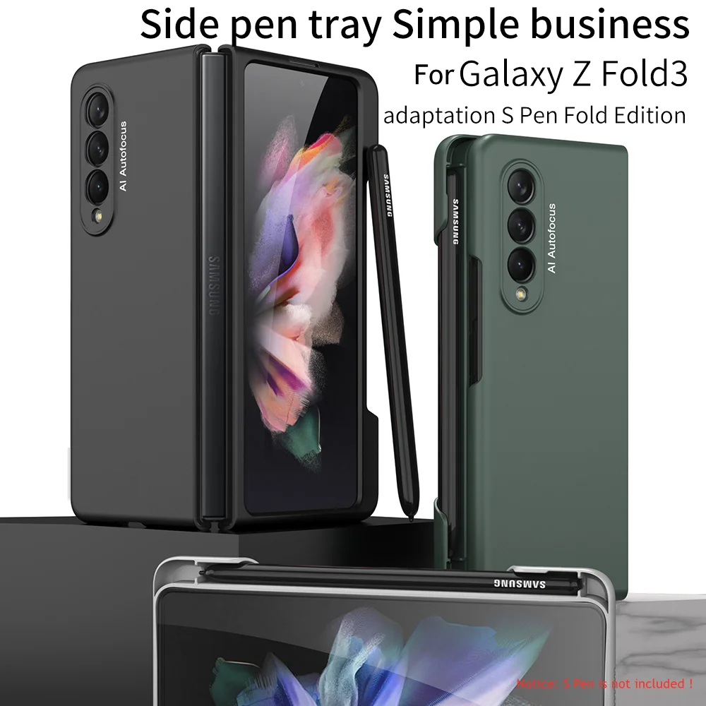 case for samsung galaxy z fold 3 5g frame build in s pen slot holder cover hard plastic shockproof case no pen free global shipping