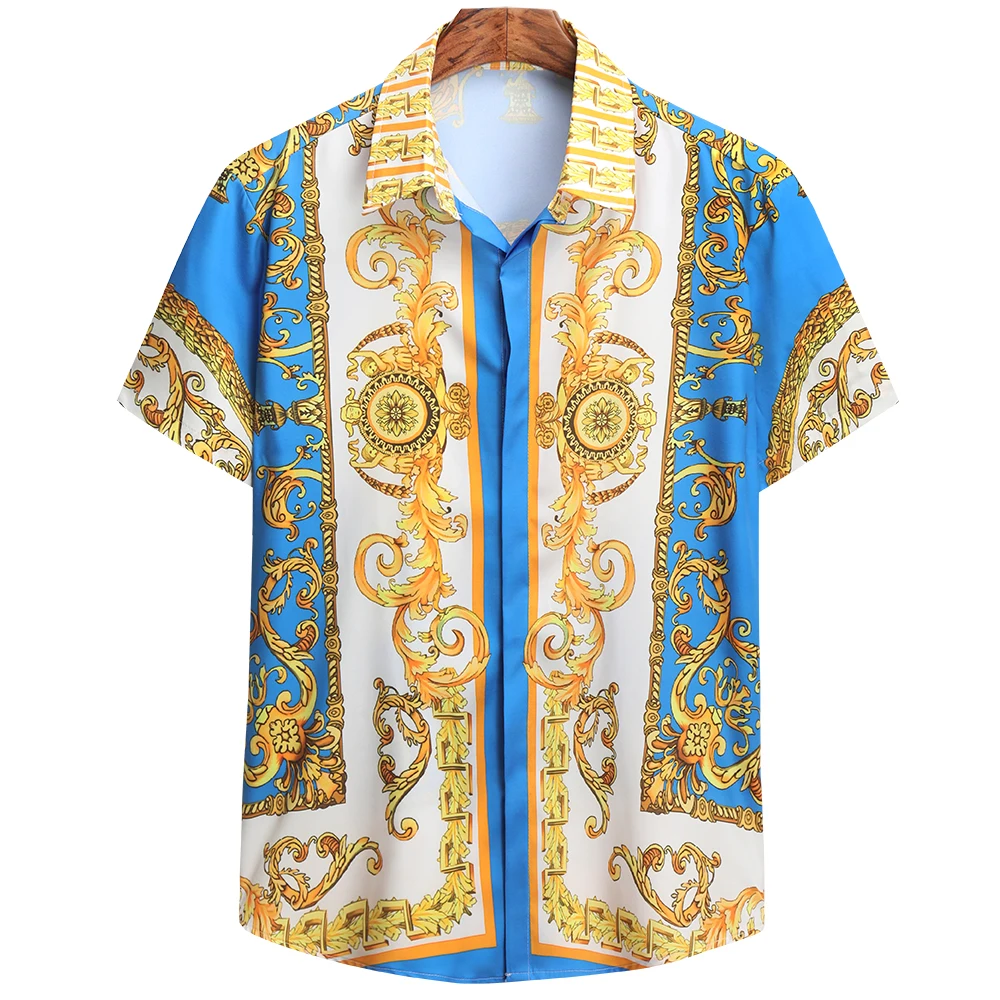 Bababuy Men's Luxury Royal Shirt Casual Slim Fit Short Sleeve Paisley Print Shirt Camisa Social Masculina Manga Longa Prom Shirt
