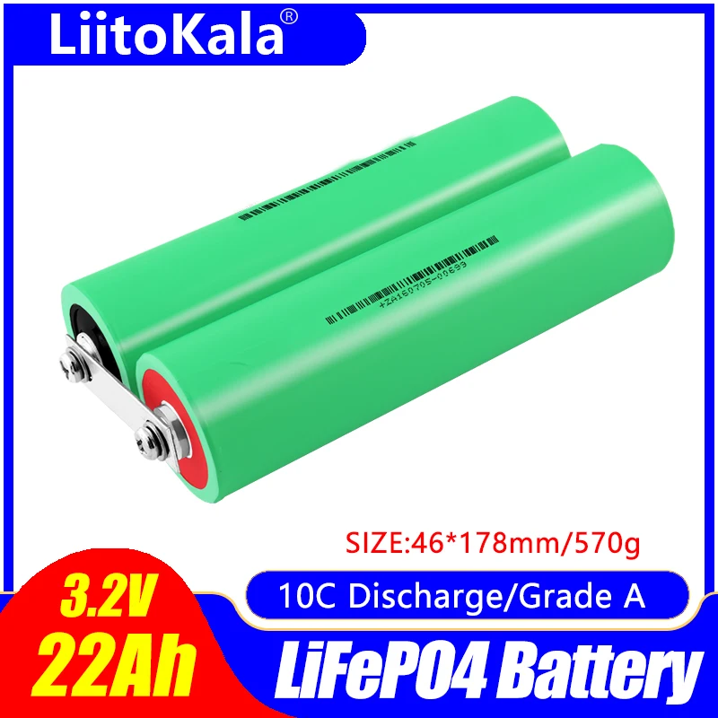 

Литий-железо-фосфатный аккумулятор LiitoKala, 2 шт., 3,2 в, 22 Ач, 10C разряд для самостоятельной сборки, 12 В, 24 В, 36 В, 48 В, инвертор для солнечной батареи, Электромобиль, тренер, гольф-мобиль