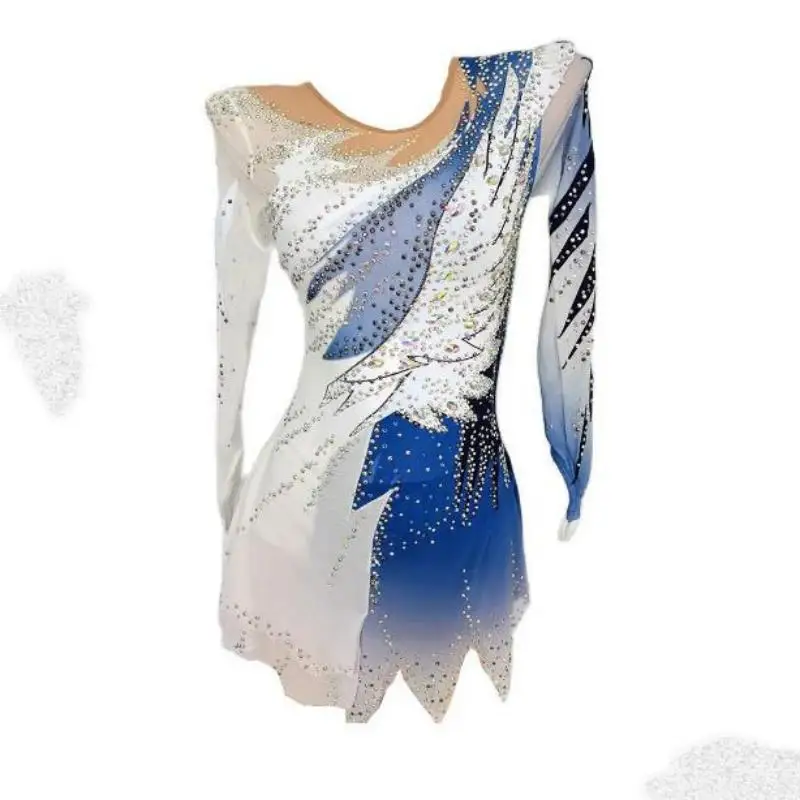 

White Figure Skating Dress Girl Mesh Skirt Spread Wings and Flying Pattern Performance Competition Training