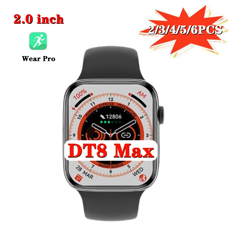 

Умные часы DT8 Max, 2/3/4/5/6 шт., Беспроводная зарядка, NFC, для женщин и мужчин, большие умные часы 2,0 дюйма DT NO.18 Max