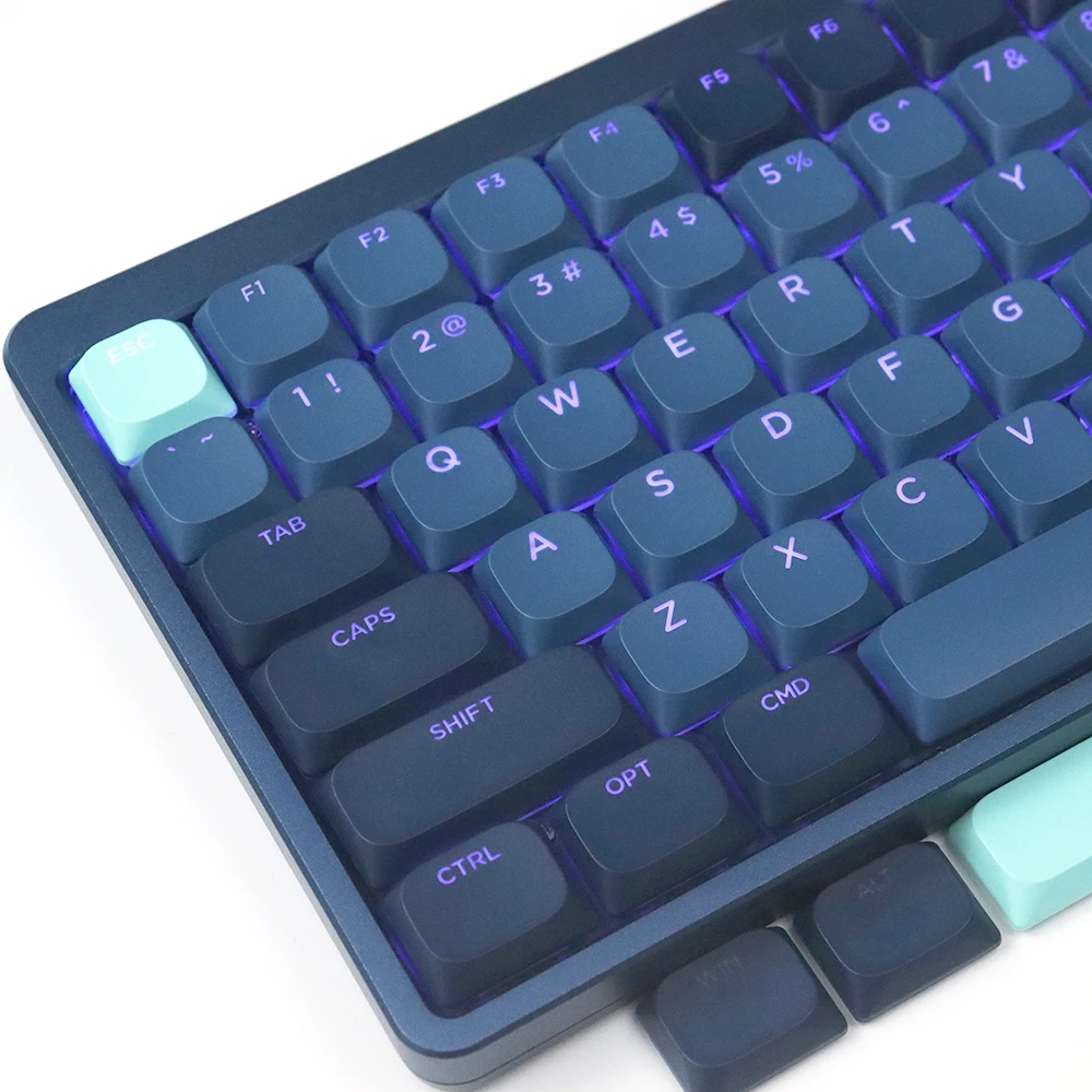 

144 Key Low Profile PBT Keycaps Blue Backlit Shine Through Slim Double Keycap for Cherry MX Switches Mechanical Gamer Keyboard