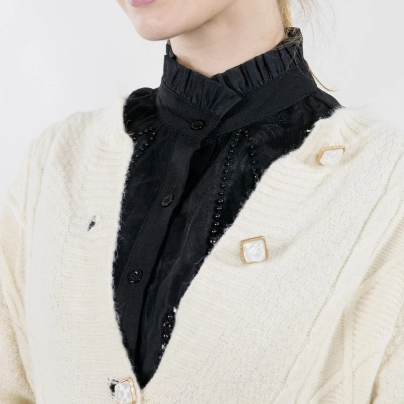 Съемный искусственный воротник вставка со стразами жемчугом расшитый бисером с