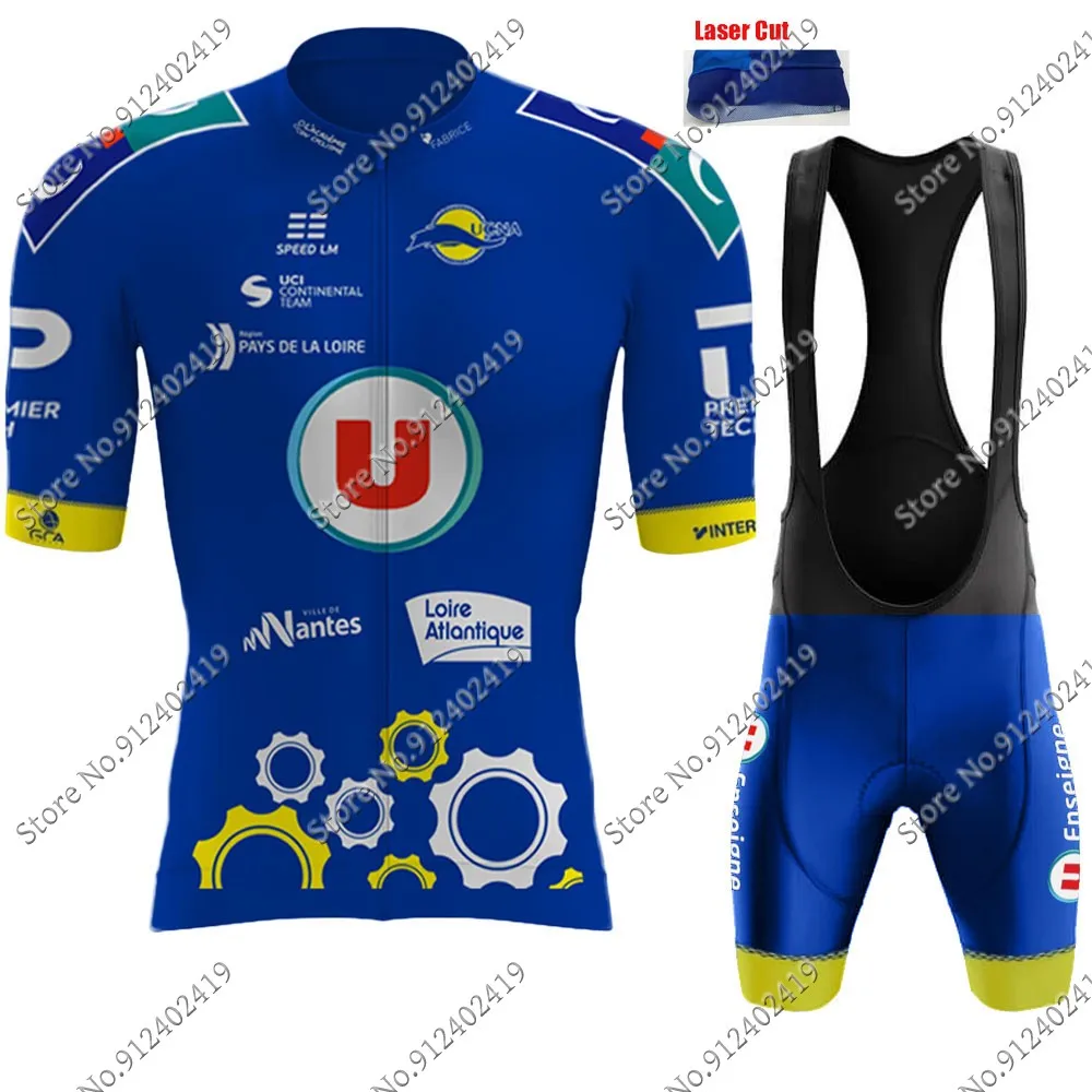 

UC Nantes Atlantique 2022 Cycling Jersey Set Men Laser Cut Bicycle Clothing Road Bike Shirt Suit Bib Shorts MTB Maillot Culotte