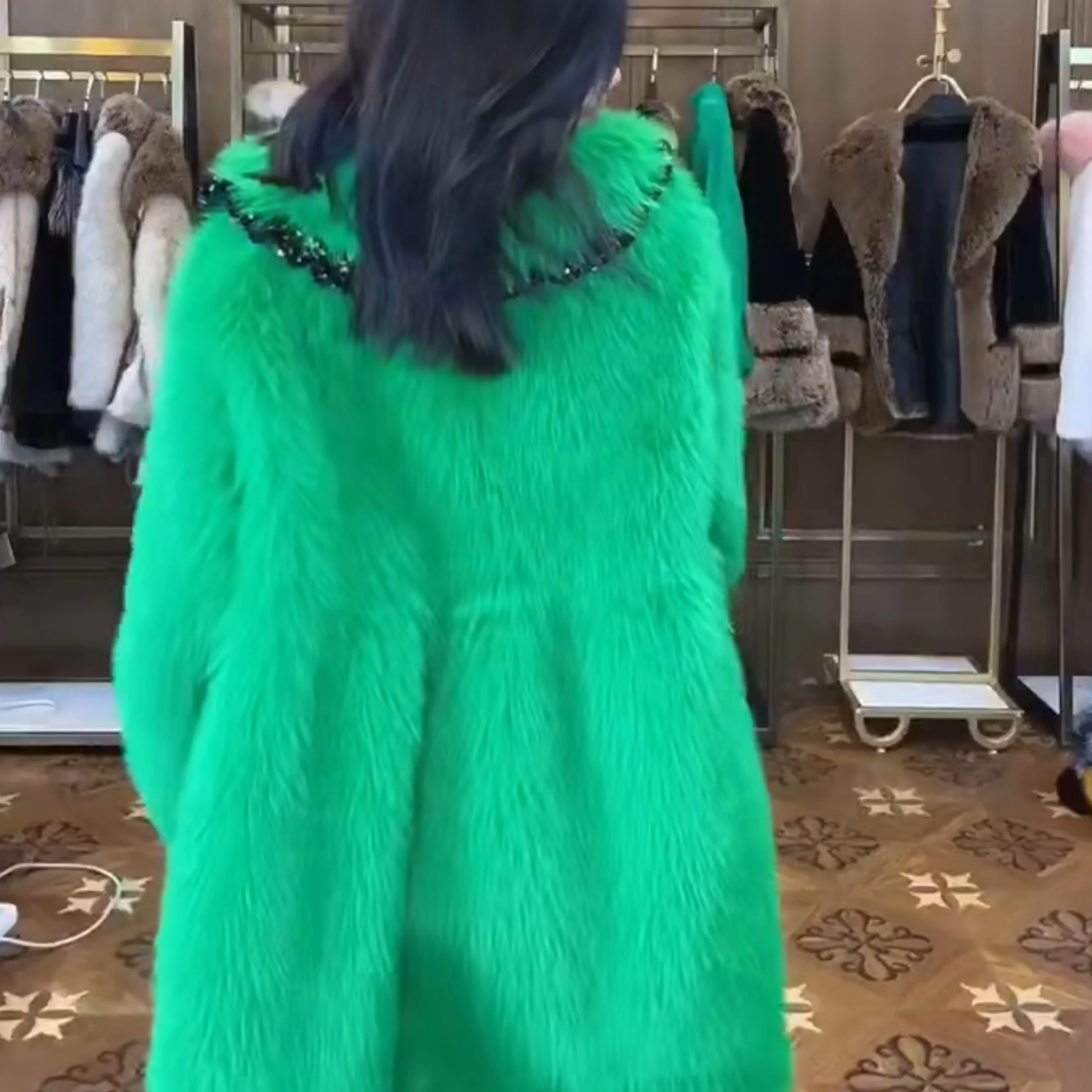 European Faux Fur Long Sleeve Women Fashion Toka Double Face Wool Leather Warm Mid-Length Temperament Leisure Coats 2022 Winter