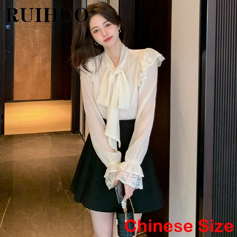 

Шифоновые женские блузки RUIHUO 2022, кружевные рубашки для женщин, топы и блузки, корейская мода, китайский Размер, Раннее поступление