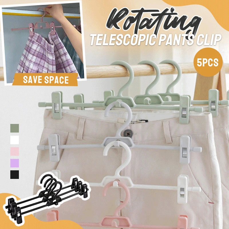 

5PCS Rotating Telescopic Pants Clip Trouser Storage Skirt Rack Hangers Home Storage Wardrobe Shelf Space Saving Organizer