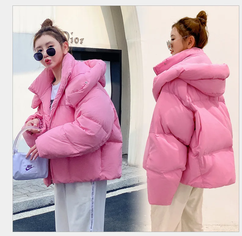 2022 Winter New Korean Version Fluffy Hooded Bread Short Padded Jacket Women's Thickened Loose Short Coat