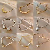 charm bracelets for women moonstone crystal h bracelet summer bridesmaid gold lucky beads pearl pendant chain jewelry accessorie