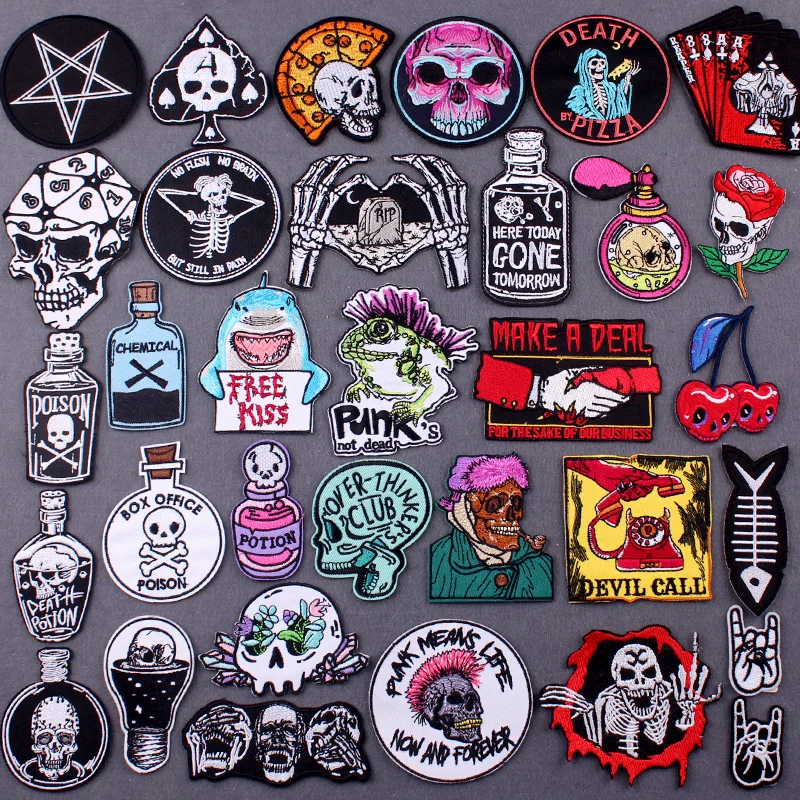 

Термоклейкие нашивки на одежду в стиле панк, наклейки «сделай сам», нашивки в полоску скелета, петли на крючок, термоклейкие нашивки для укр...