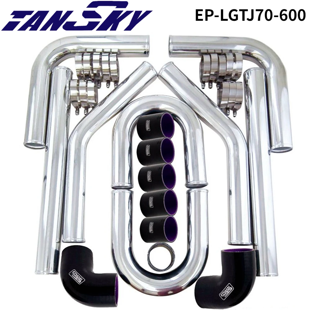 

Black 2.75" 70mm Polished Aluminum FMIC Intercooler Piping Kit DIY Pipe Length:600mm For GM Chevy 67-79 EP-LGTJ70-600