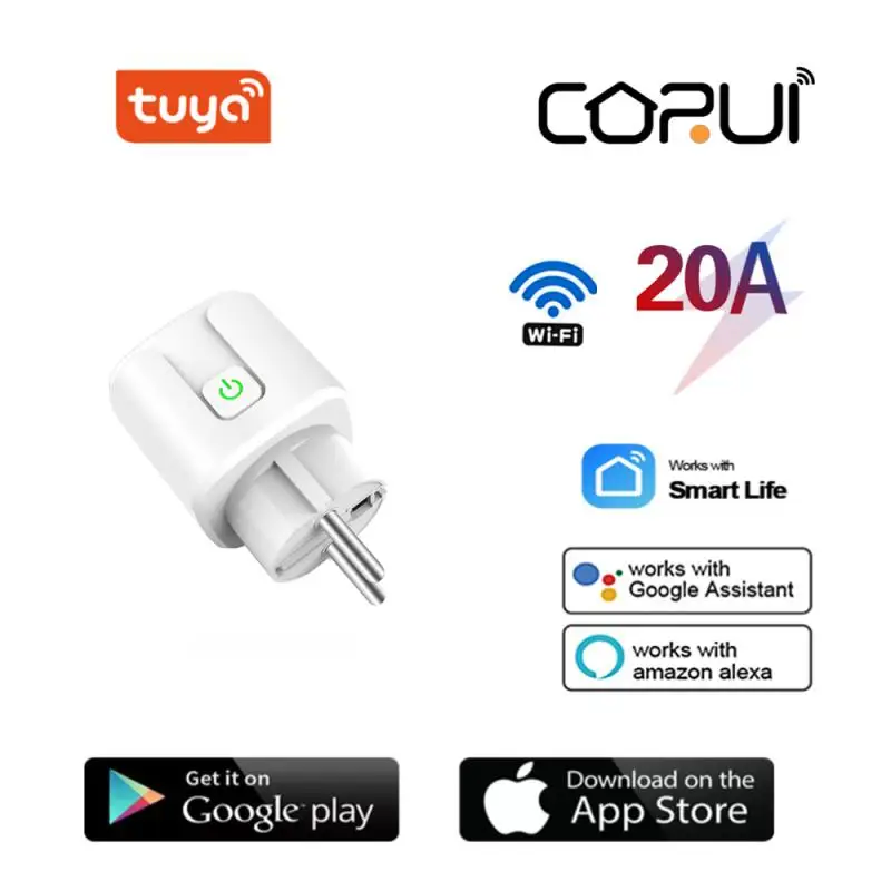

CORUI 20A Power Monitor EU Wifi Smart Plug Alexa Google Home Voice Control Socket Tuya Smart Life APP Timing Function