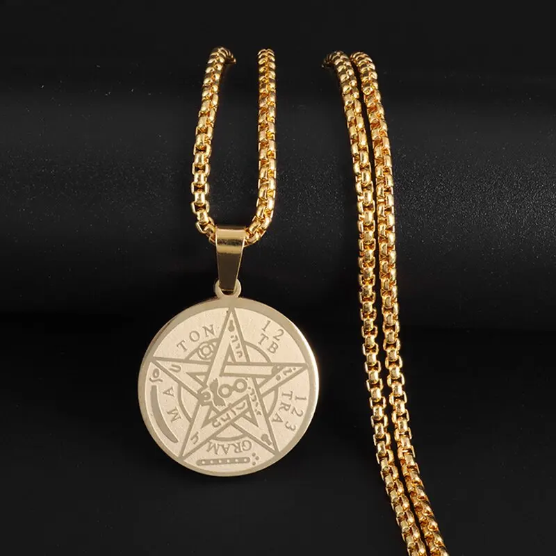 

Stainless Steel Mysterious Witchcraft Pentagram Pendant Necklace Solomon Seal Pentagram Kabbalah Amulet Jewelry