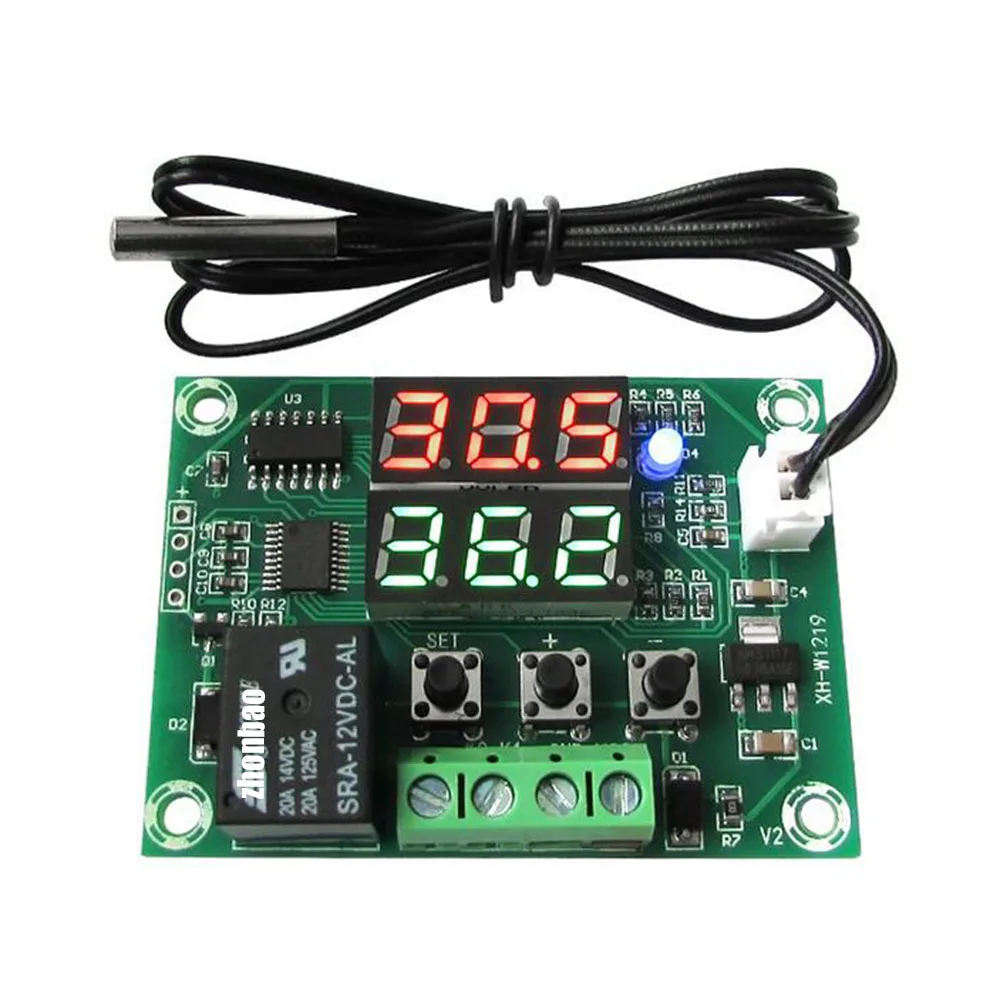 

XH-W1219 W1219 DC12V Dual LED Digital Display Thermostat Temperature Controller Regulator Switch Control Relay NTC Sensor Module