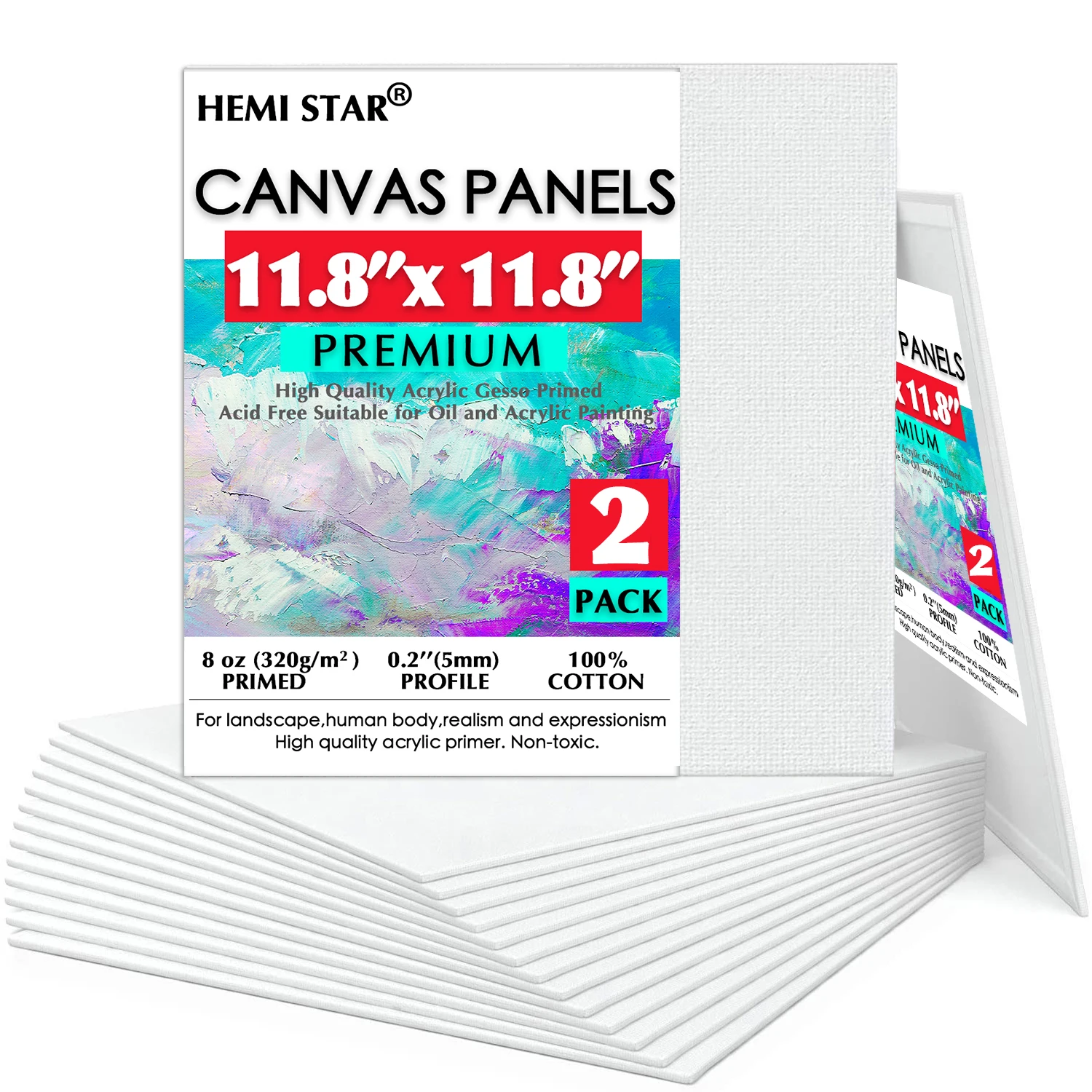

Painting Canvas Panels 100% Cotton 2 Pieces Artist Canvas Board for Painting 30x30cm-11.8x11.8in Primed Acid Free Art Canvas