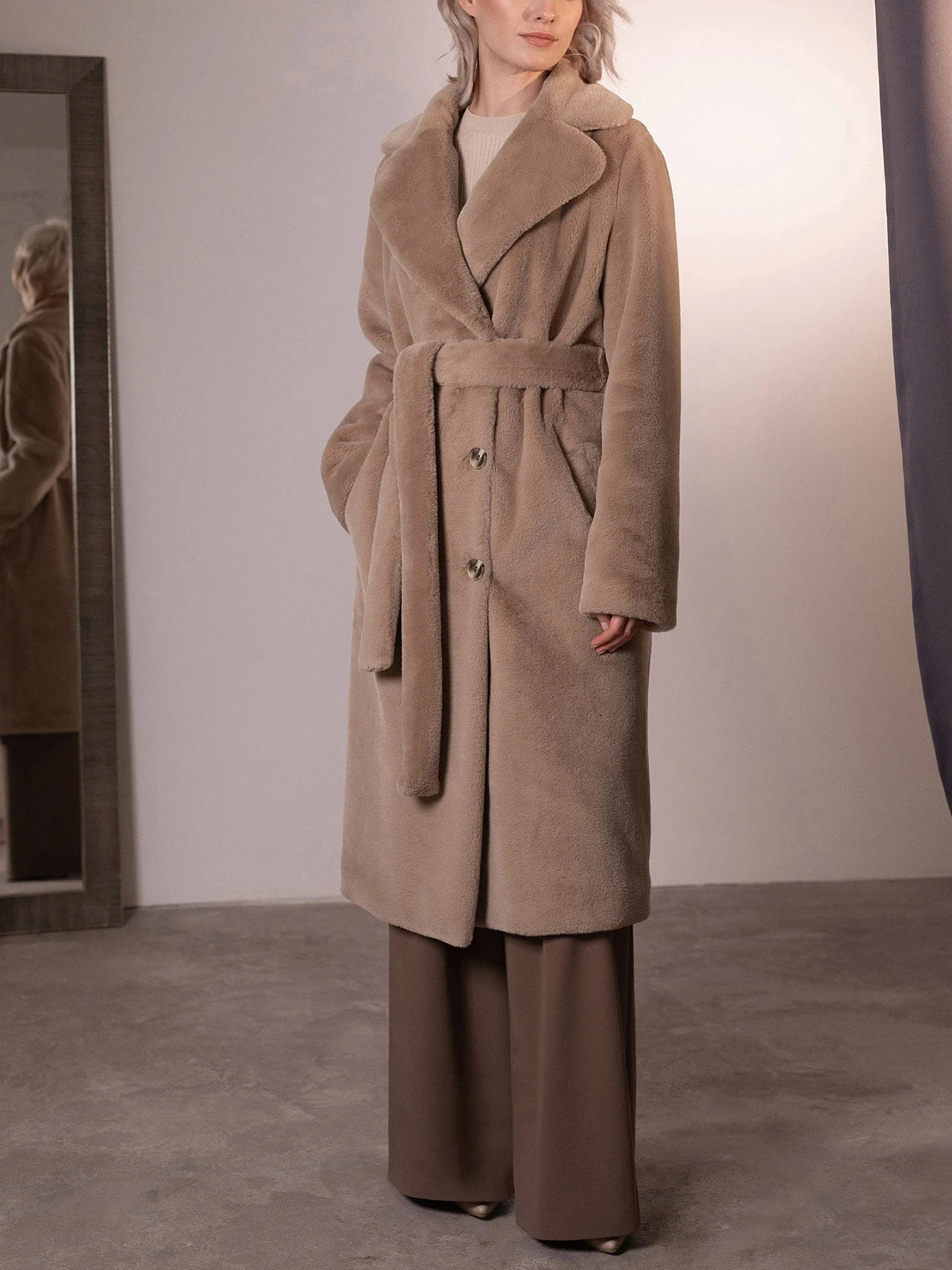 Winter Faux Fur Coat Women 2022 Turn Down Collar Thick Warm Long Jackets Female Casual Loose Coat Oversize Outwear With Belt