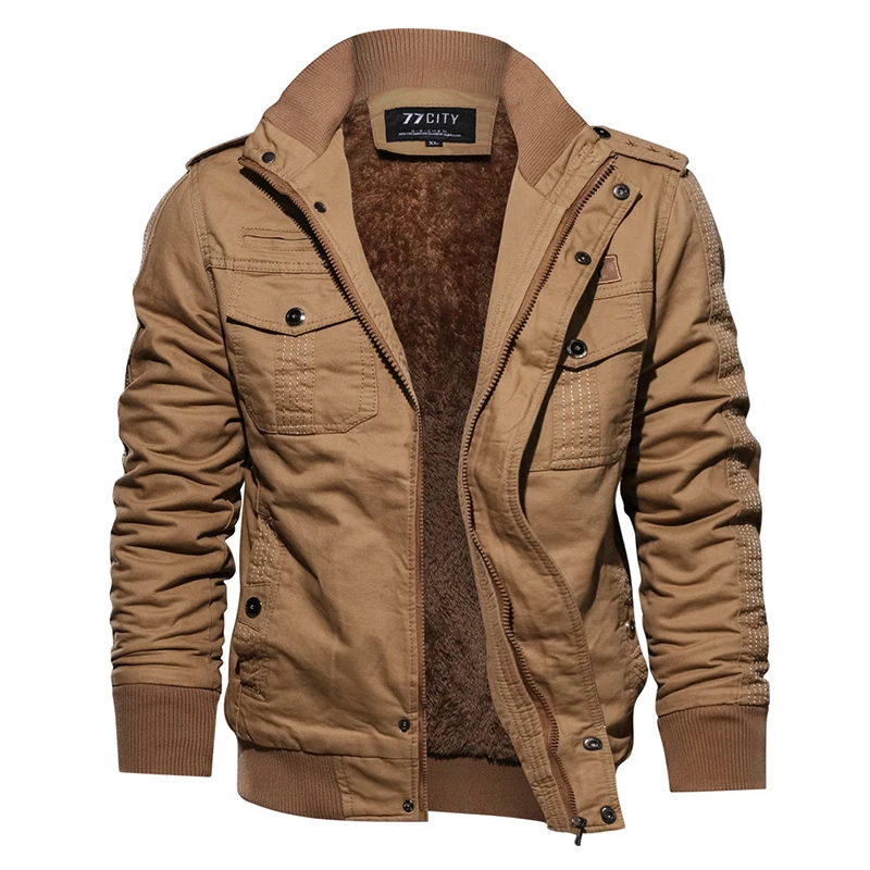 

2022 Men Winter Casual Warm Thick Fleece Bomber Jacket Mens Military Cotton Jackets Men New Cargo Hooded Jacket Windbreaker Coat