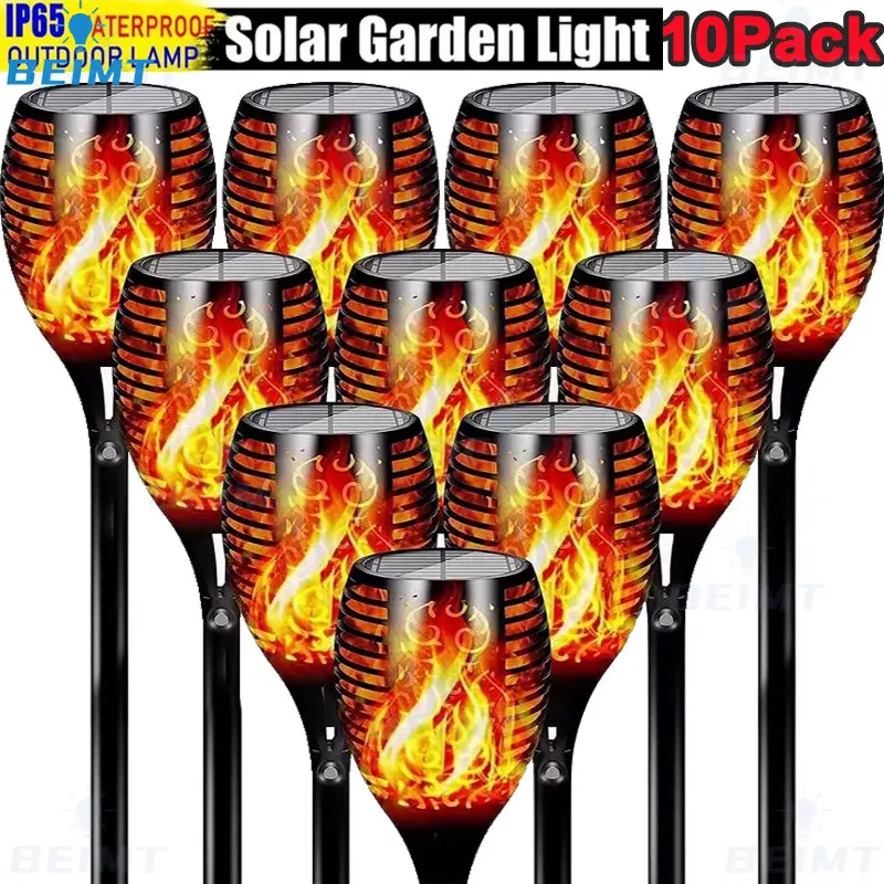 1/2/4/6/8/10Pcs Solar Flame Torch Lights Flickering Light Waterproof Garden Decoration Outdoor Lawn Path Yard Patio Floor Lamps