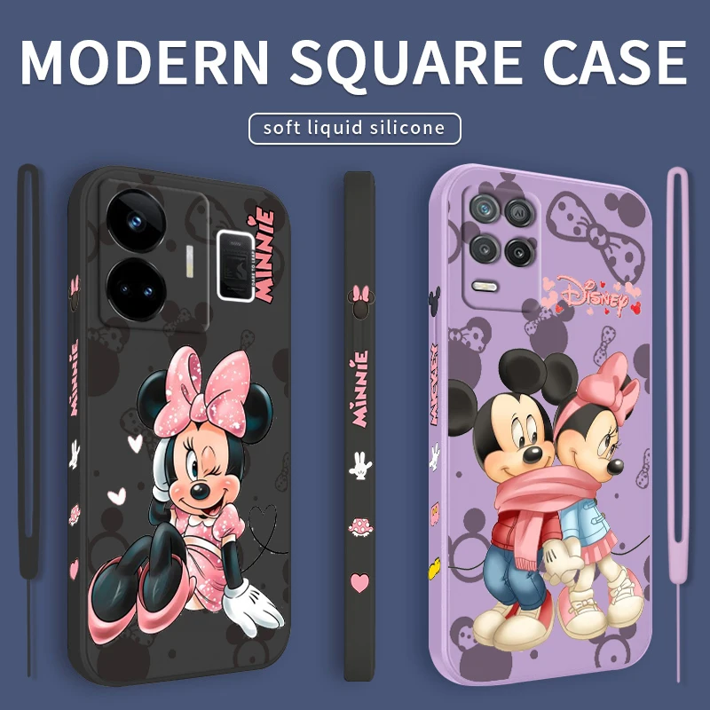 

Mickey Minnie Pink Liquid Left Rope Phone Case For OPPO Realme GT2 Explorer Master Neo5 C21Y 10 9 8 4G 5G Pro Cover Coque Capa