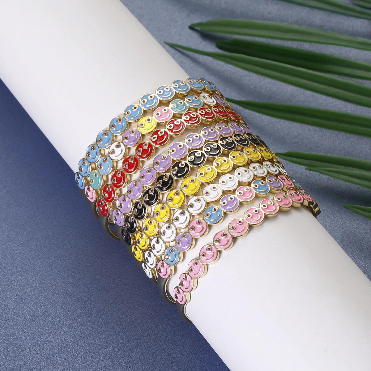 

Korean Fashion Smiley Face Open Bracelet Bangles for Women's Copper Pink Yellow Drip Oil Cute Bracelets Gift 2022 New