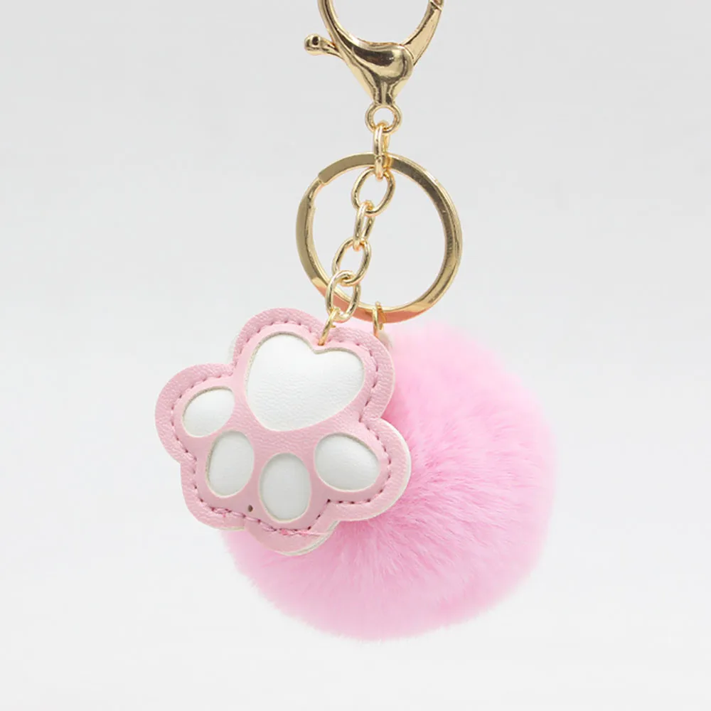 

Multicolor Cat Claw Imitation Rabbit Fur Ball Pendants Car Keychain Women Trinket Bag Key Ring Accessories Jewelry Gifts