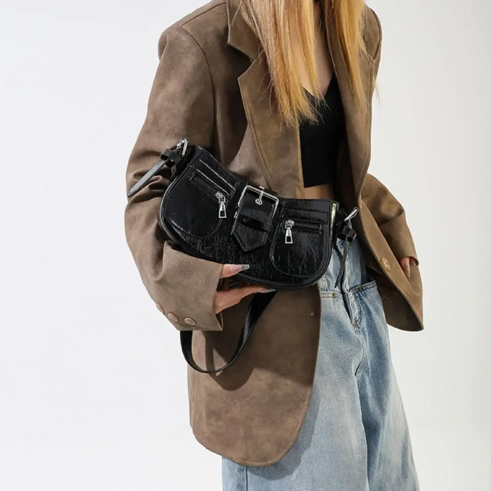 Темпераментная сумка через плечо Y2K с застежкой готическая кожаная на молнии